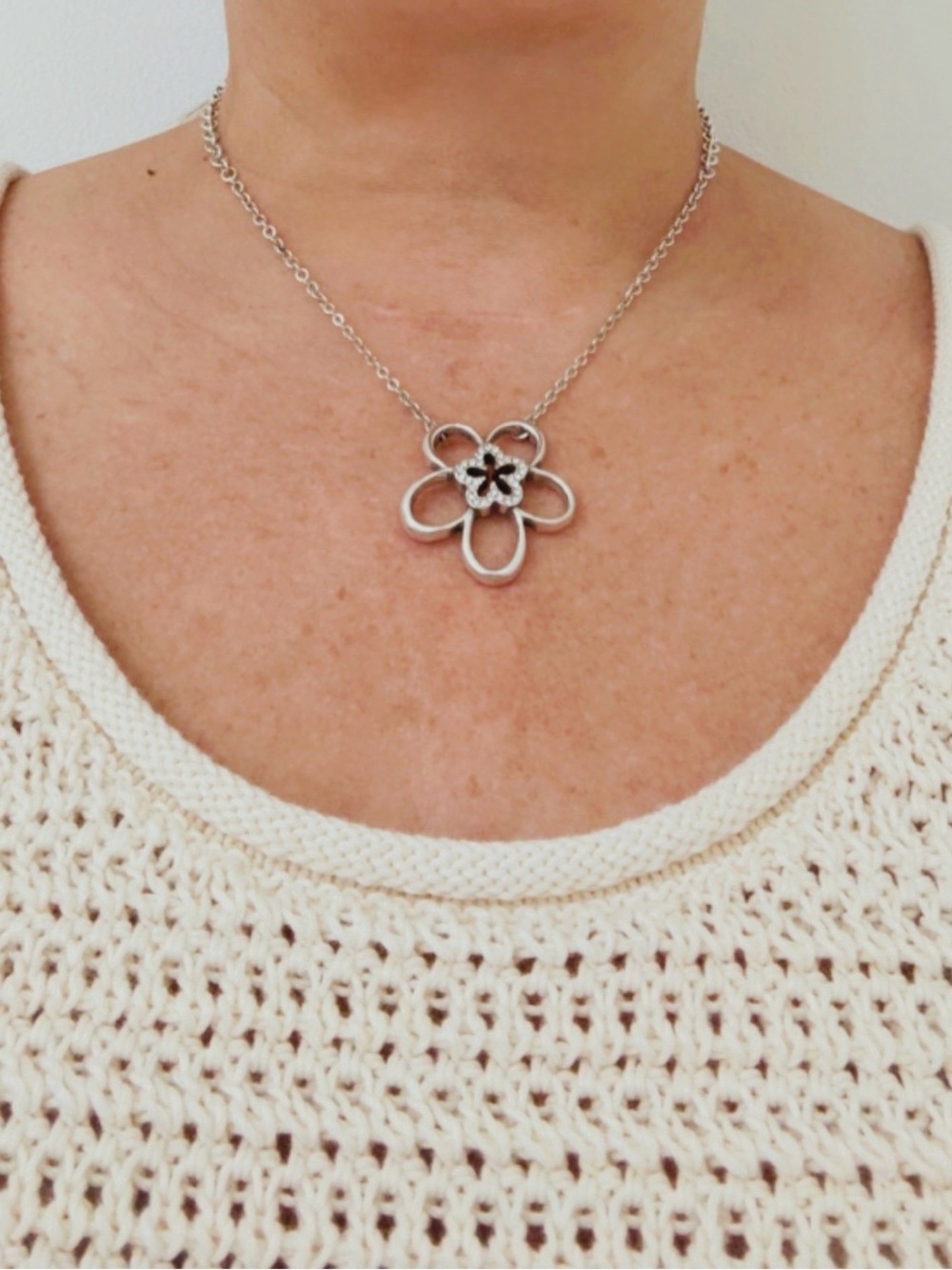 Brighton Silver Floral Pendant Necklace - Women Jewelry